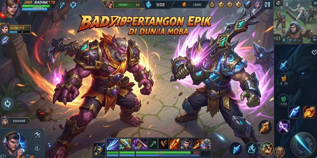 Screenshot BADAK178 menampilkan aksi pertarungan yang intens dalam arena MOBA.