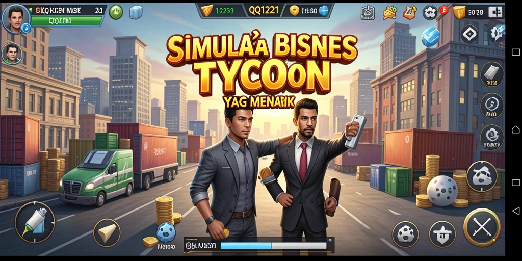 Tampilan gameplay QQ1221 dengan elemen bisnis Tycoon yang menarik.